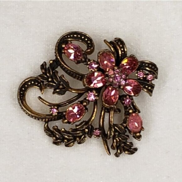 Vintage Signed Coro Flower Brooch Pink Gold Tone - Picture 3 of 14